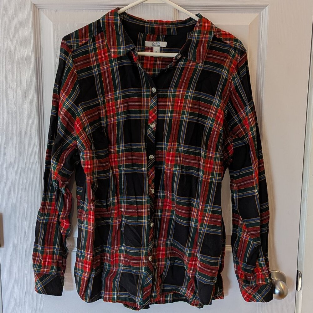 Croft & Barrow Women's Plaid Button-down Top Size XL